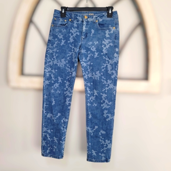 Michael Kors Izzy Printed Skinny Hip Jeans Indigo blue Low Rise Size 0 - Picture 3 of 7